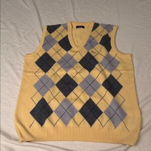 Pringle V-Neck Argyle Sweater Vest - Yellow and Gray wool preppy luxury